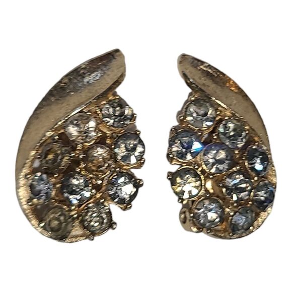 Vintage Mode ART Arthur Pepper Matte Gold Gray Rhinestones Clip on Earrings - Picture 8 of 8